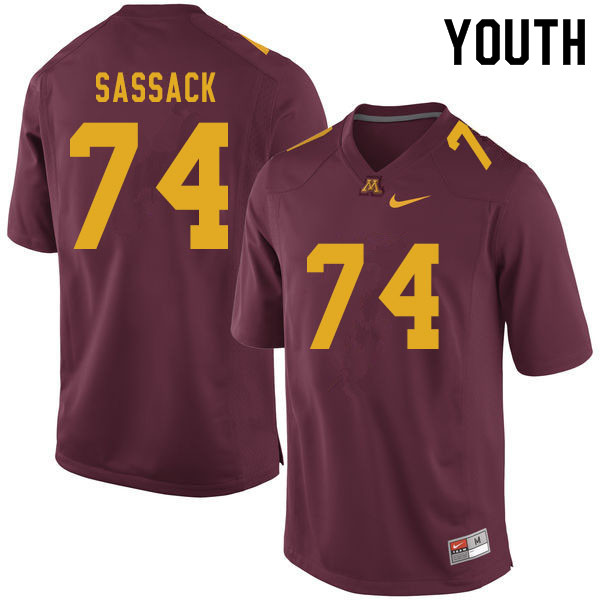 Youth #74 Kyle Sassack Minnesota Golden Gophers College Football Jerseys Sale-Maroon